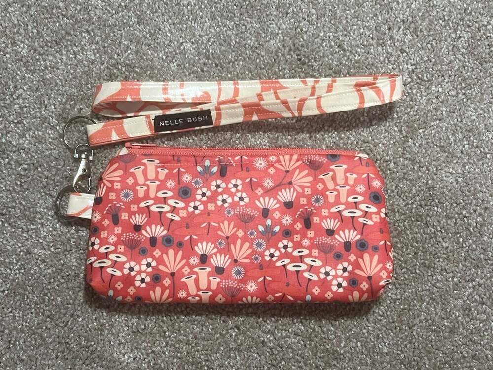 Nelle Bush Lanyard Pouch Coral Floral Zippered Wristlet Bag